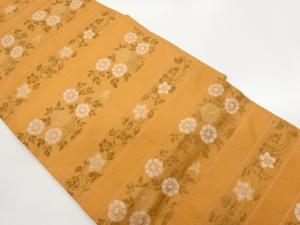横段に草花模様織出し名古屋帯